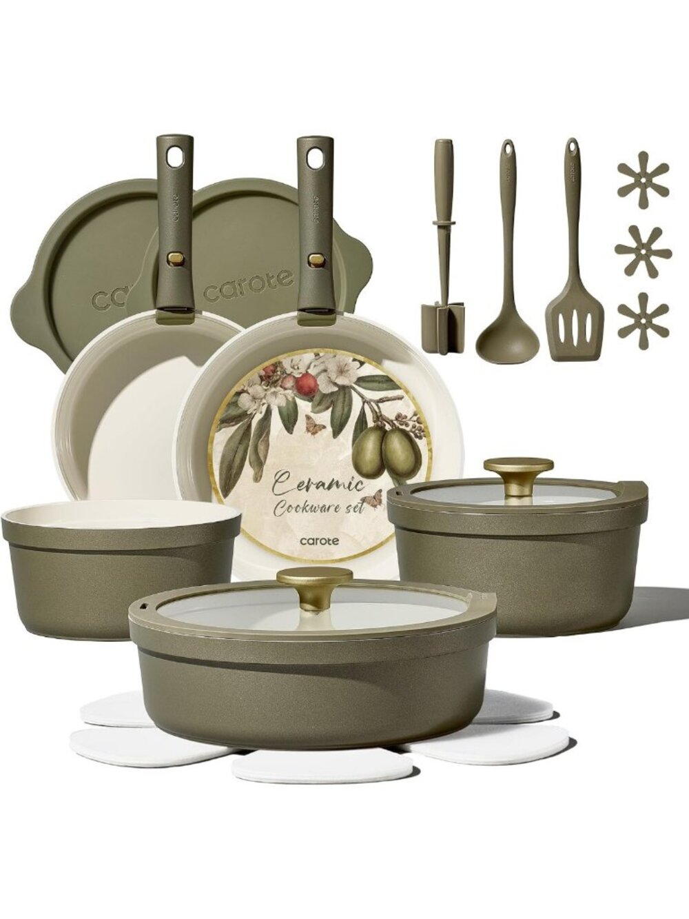 21pcs Nonstick Ceramic Cookware Set - Safe, Durable Pots & Pans for Cooking